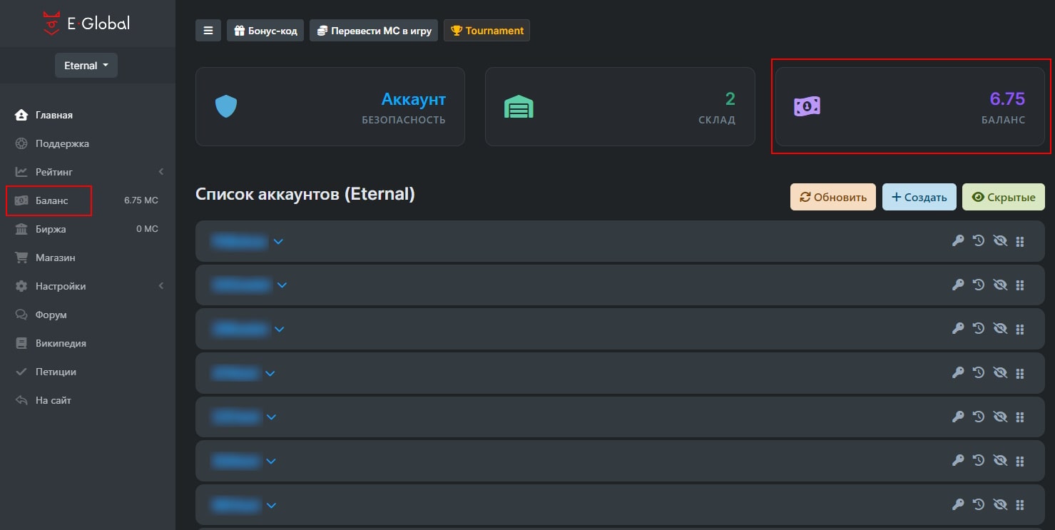 Пополнение баланса в личном кабинете E-Global MasterWork